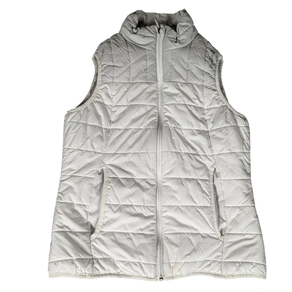 Reebok Womens Quilted‎ Puffer Vest Full Zip Light Grey Sleeveless Jacket S